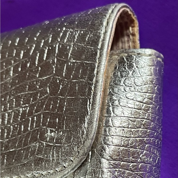 Lauren Merkin Metallic Silver Croc Embossed Leather Clutch Bag